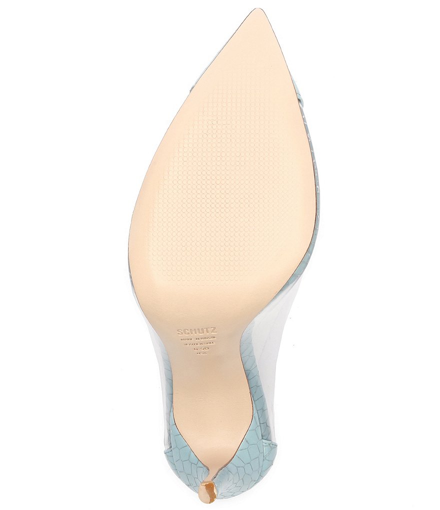 Schutz Cendi Snake Embossed Leather Clear Vinyl Pointed Toe Pumps