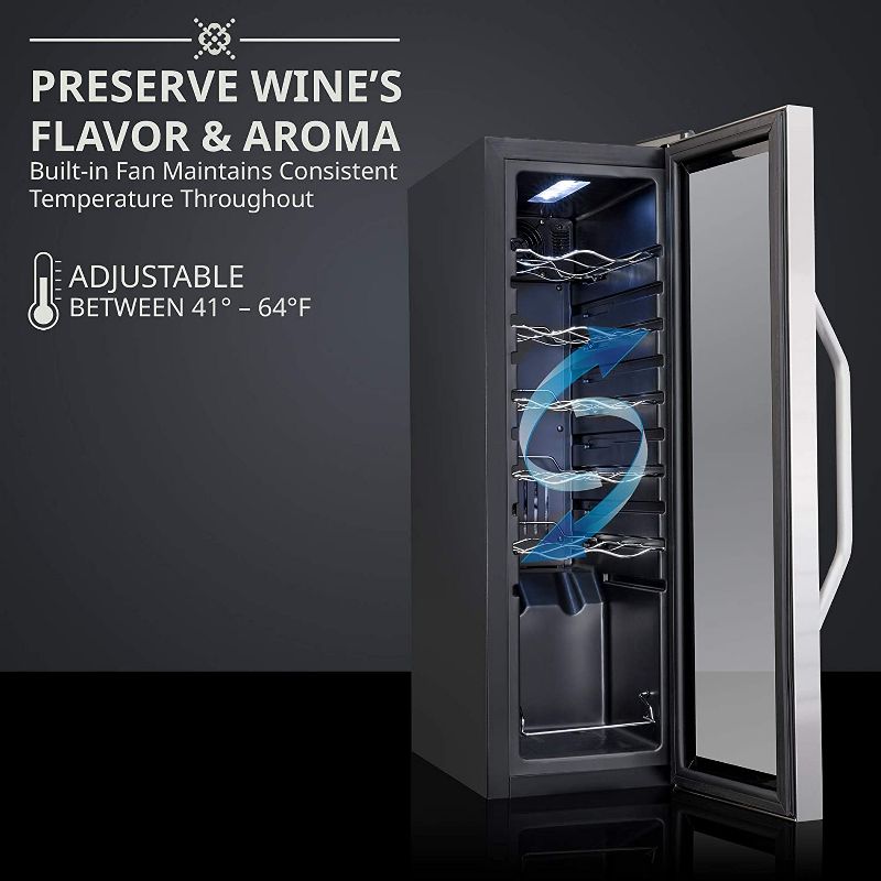 Ivation 12-Bottle Compressor Freestanding Wine Cooler Refrigerator - Stainless Steel