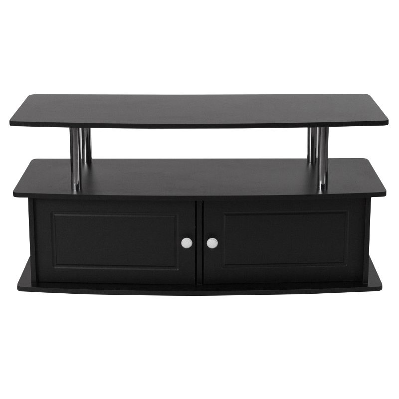 Flash Furniture Evanston Black TV Stand with Shelves, Cabinet and Stainless Steel Tubing