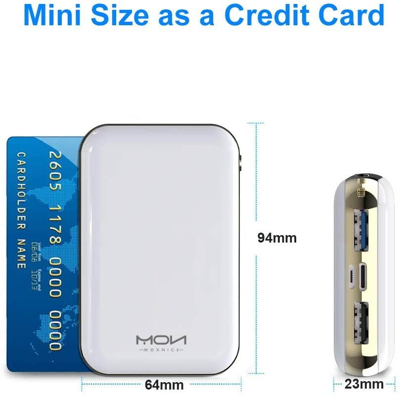 MOXNICE Power Bank Portable Phone Charger 10000mAh Powerbank USB C Battery Pack with LCD Display and Dual Output for Smartphones and Tablets Gifts for Men Women (White)