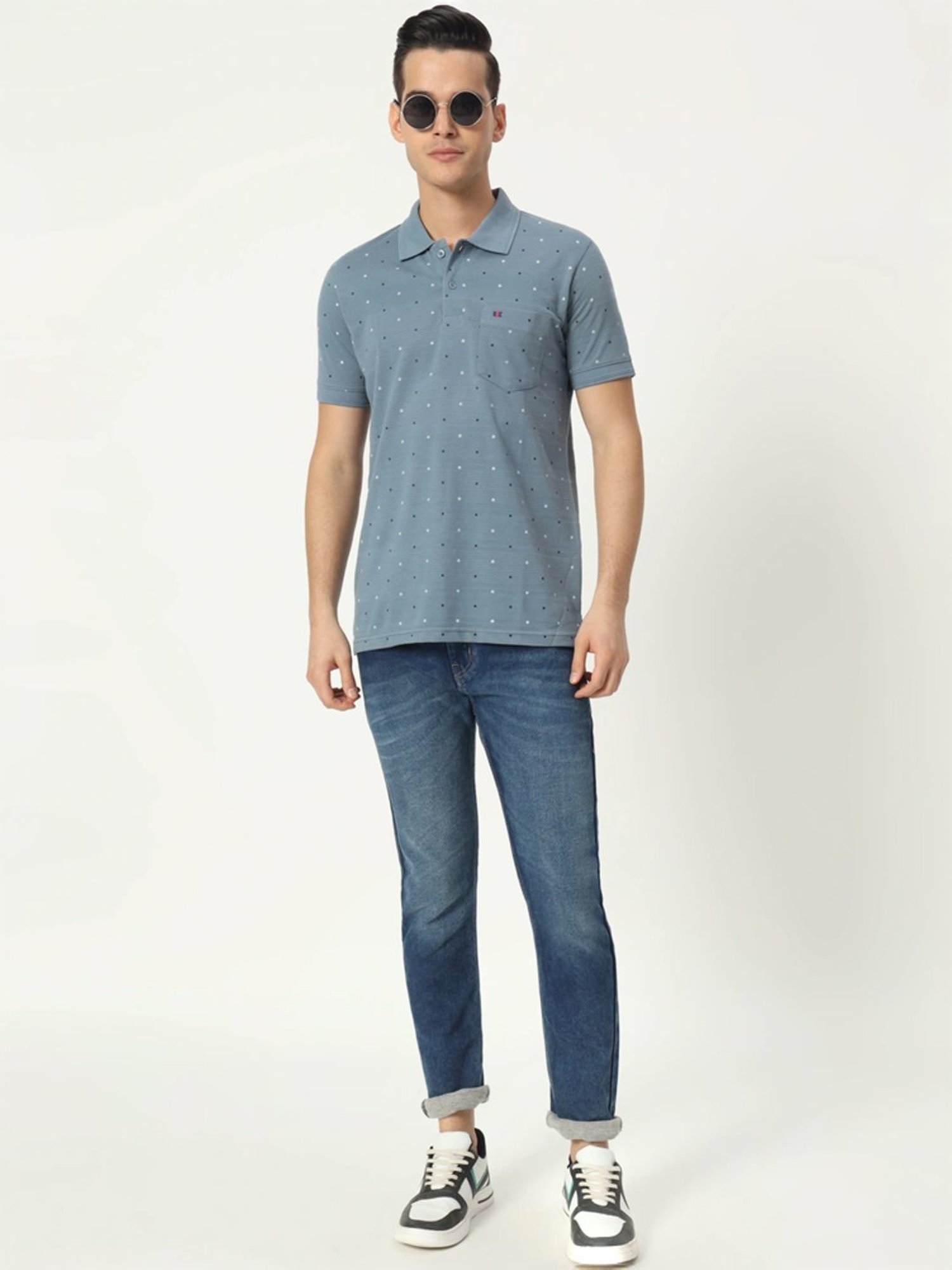 Tab91 Blue Regular Fit Printed Polo T-Shirts