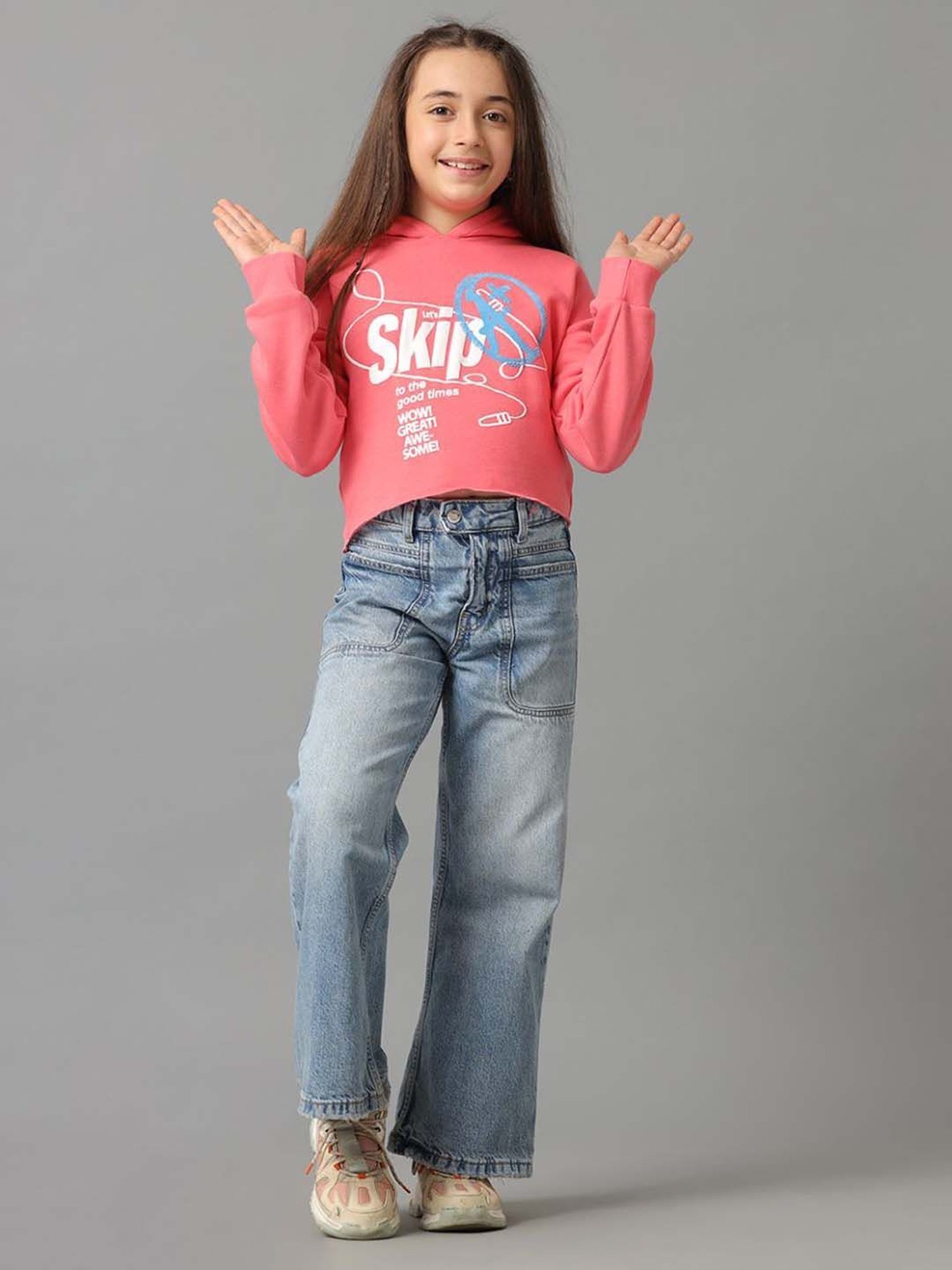 Under Fourteen Only Kids Pink Cotton Printed Full Sleeves Sweatshirt
