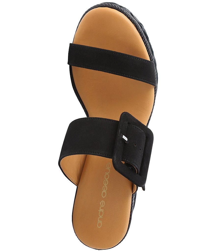 Andre Assous Jean Suede Buckled Banded Braid Detail Wedge Slide Sandals