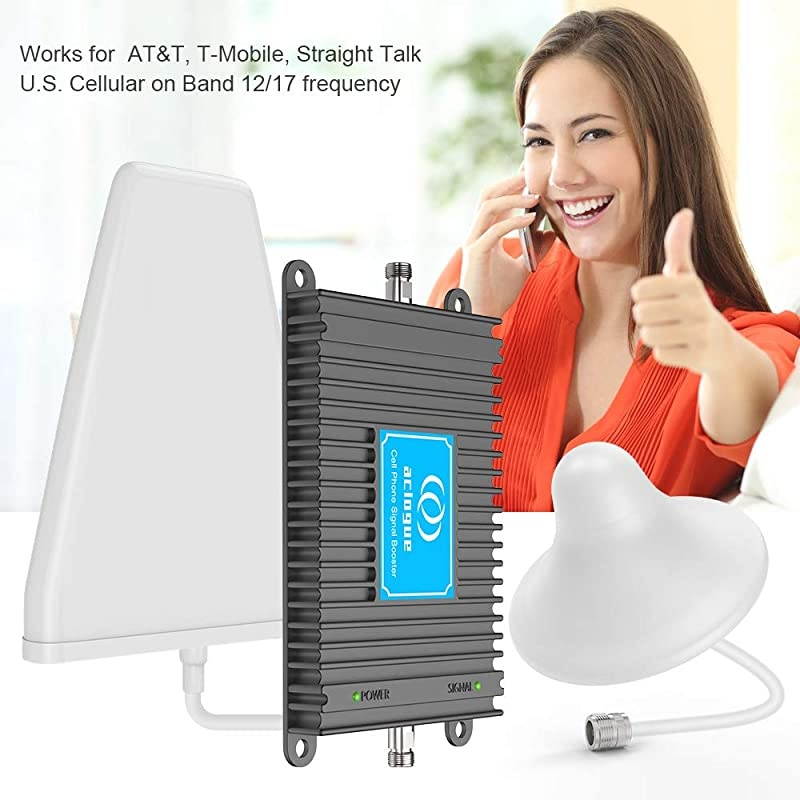 Cell Phone Signal Booster 4G LTE Band 12/17 AGC High Gain Cell Signal Booster 700Mhz Mobile Phone Signal Booster Antenna Kit Compatible with Straight Talk, U.S. Cellular, Cricket