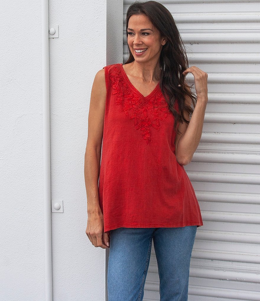 Karyn Seo Saira Vintage Embroidered V-Neck Boho Tank Top