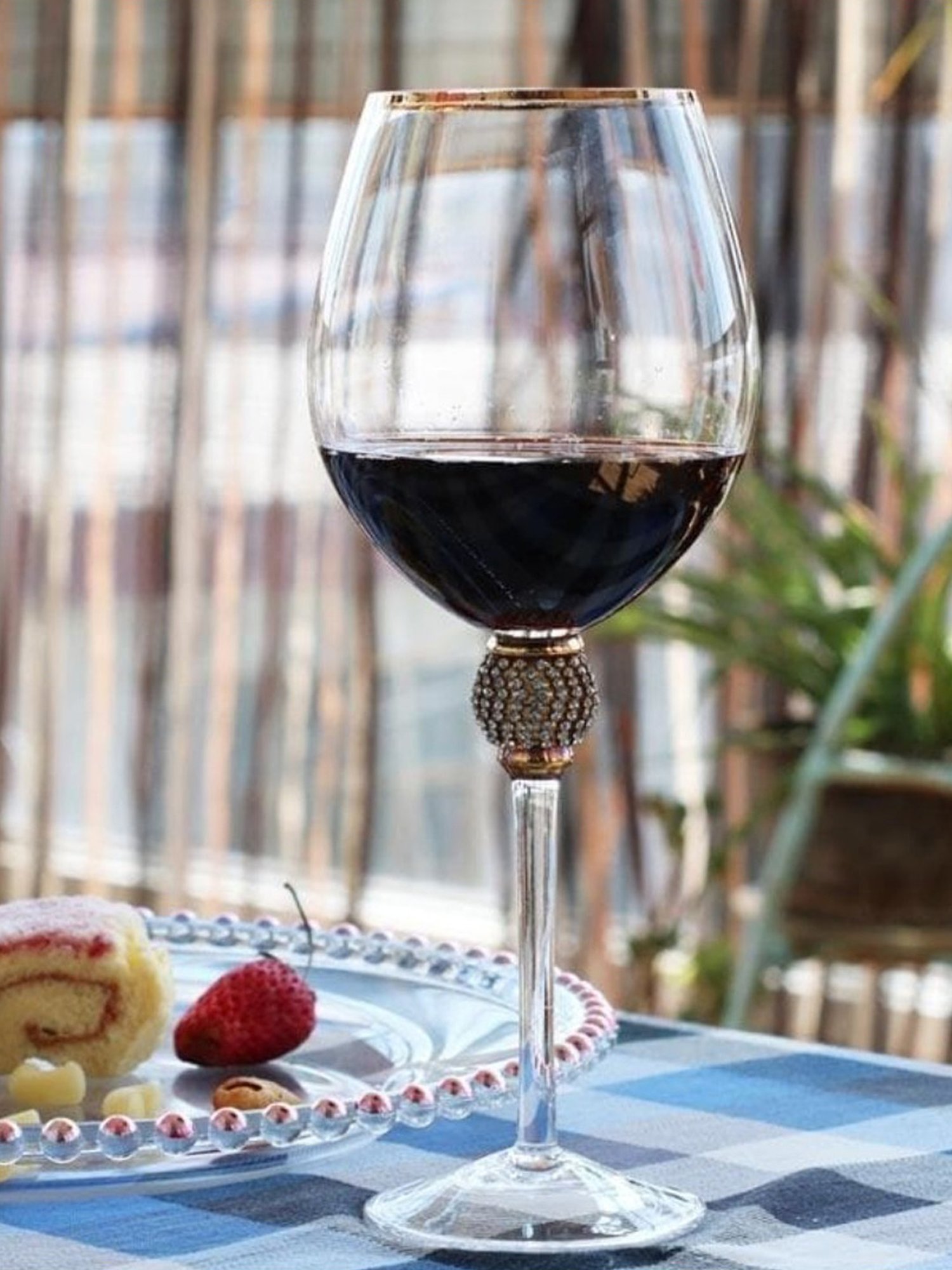 Melbify Gold Stem Transparent Glass Wine Glass with Gold Rim (500ml) - Set of 2