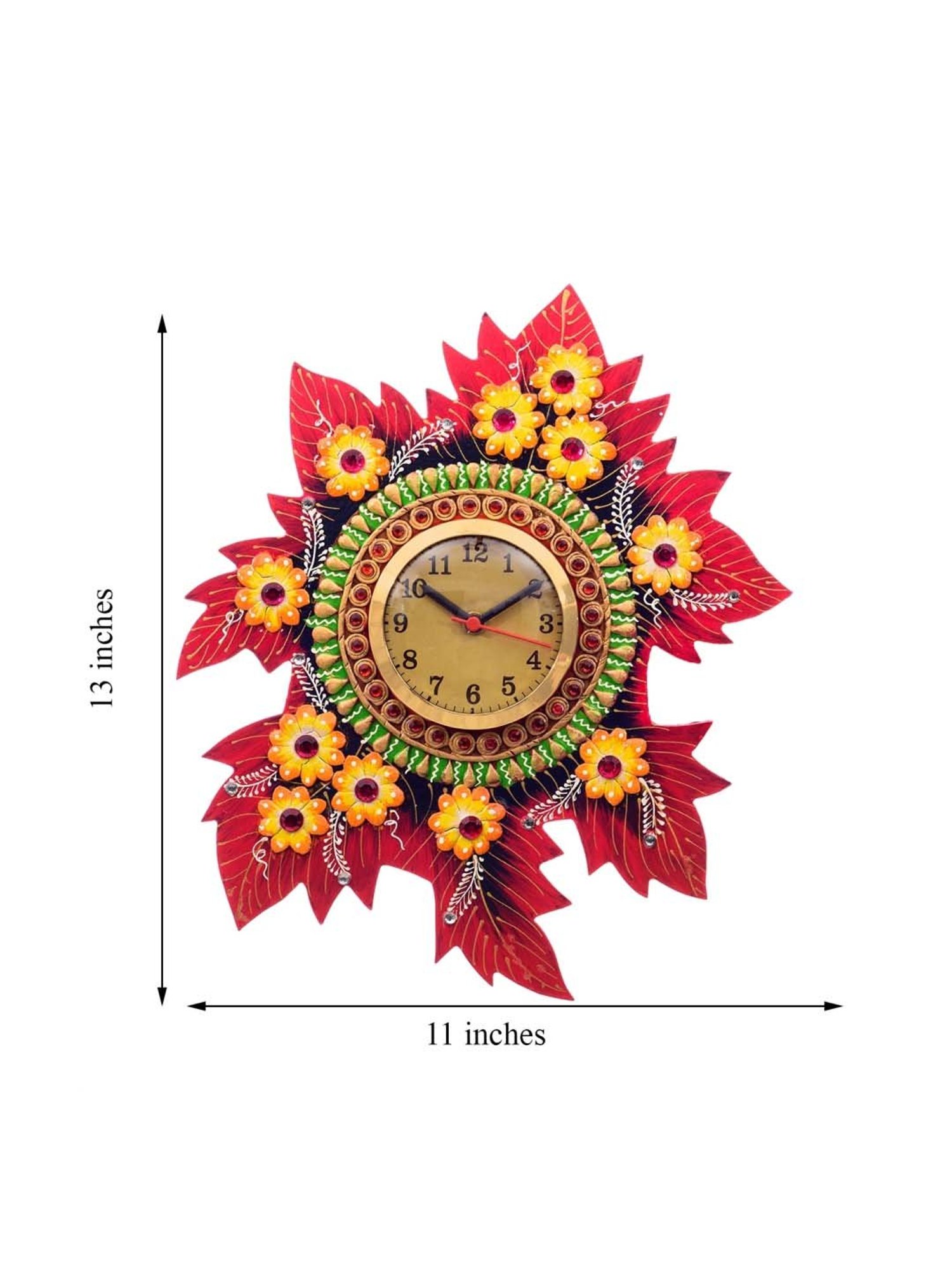 eCraftIndia Handcrafted Papier-Mache Leaf Shape Wall Clock