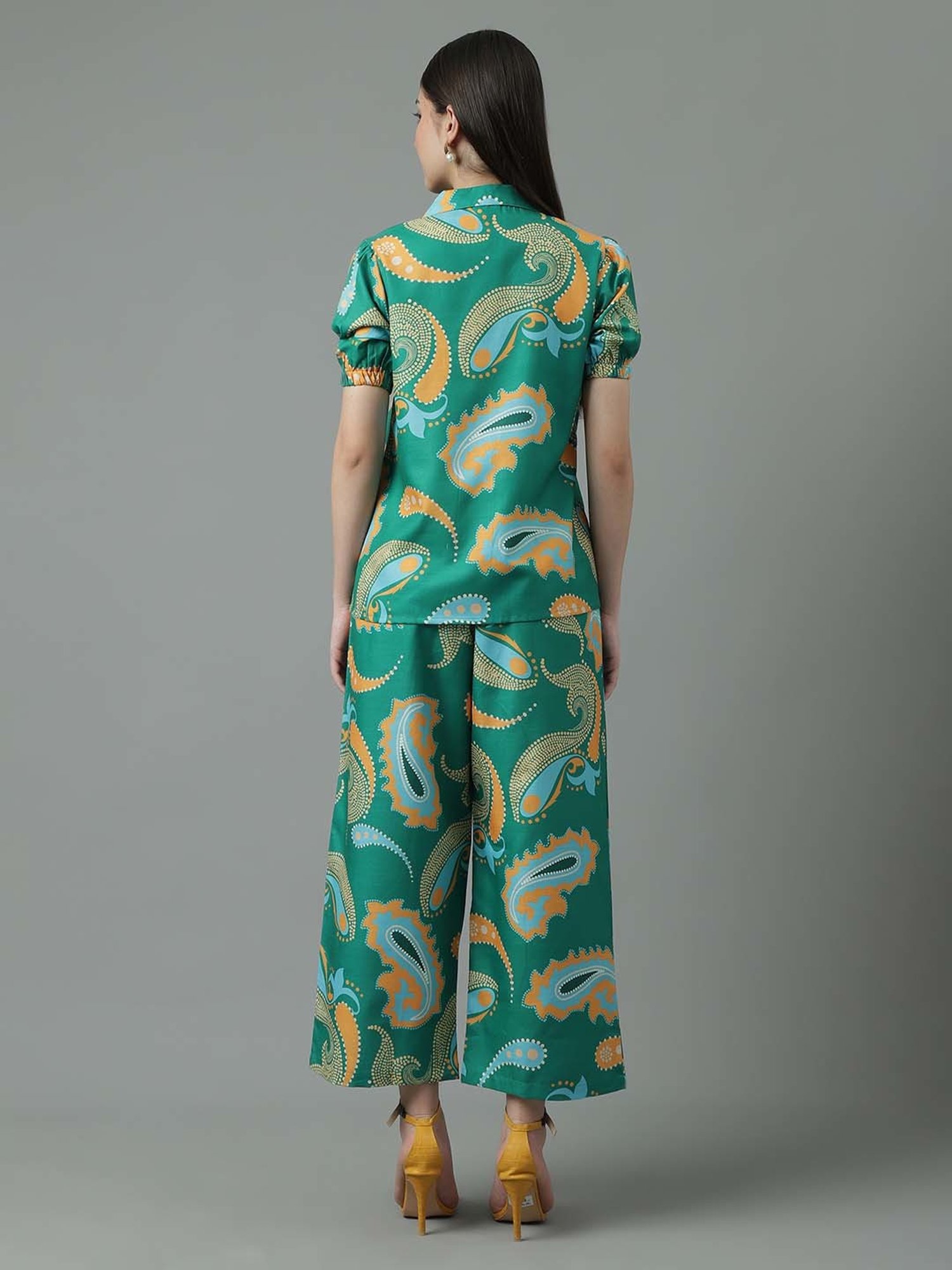 Sringam Green Cotton Printed Shirt Pant Set