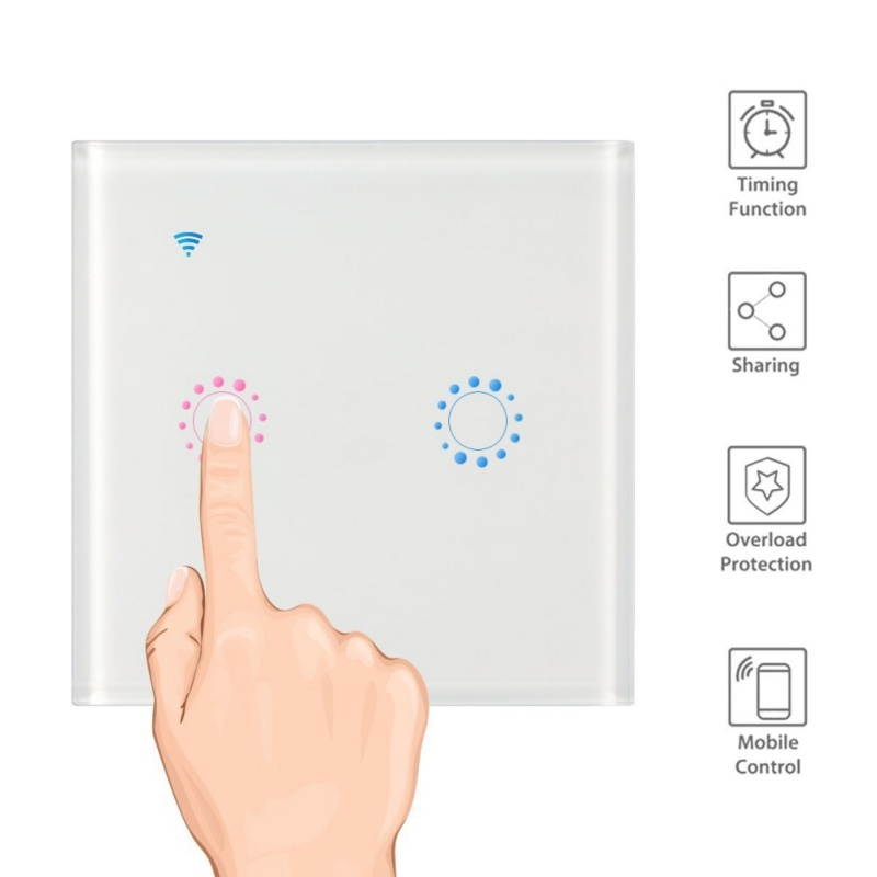 US 2 GANG Smart Light Switch WiFi In-Wall Remote Alexa Google Smart Life app WiFi Smart Touch Light Switch