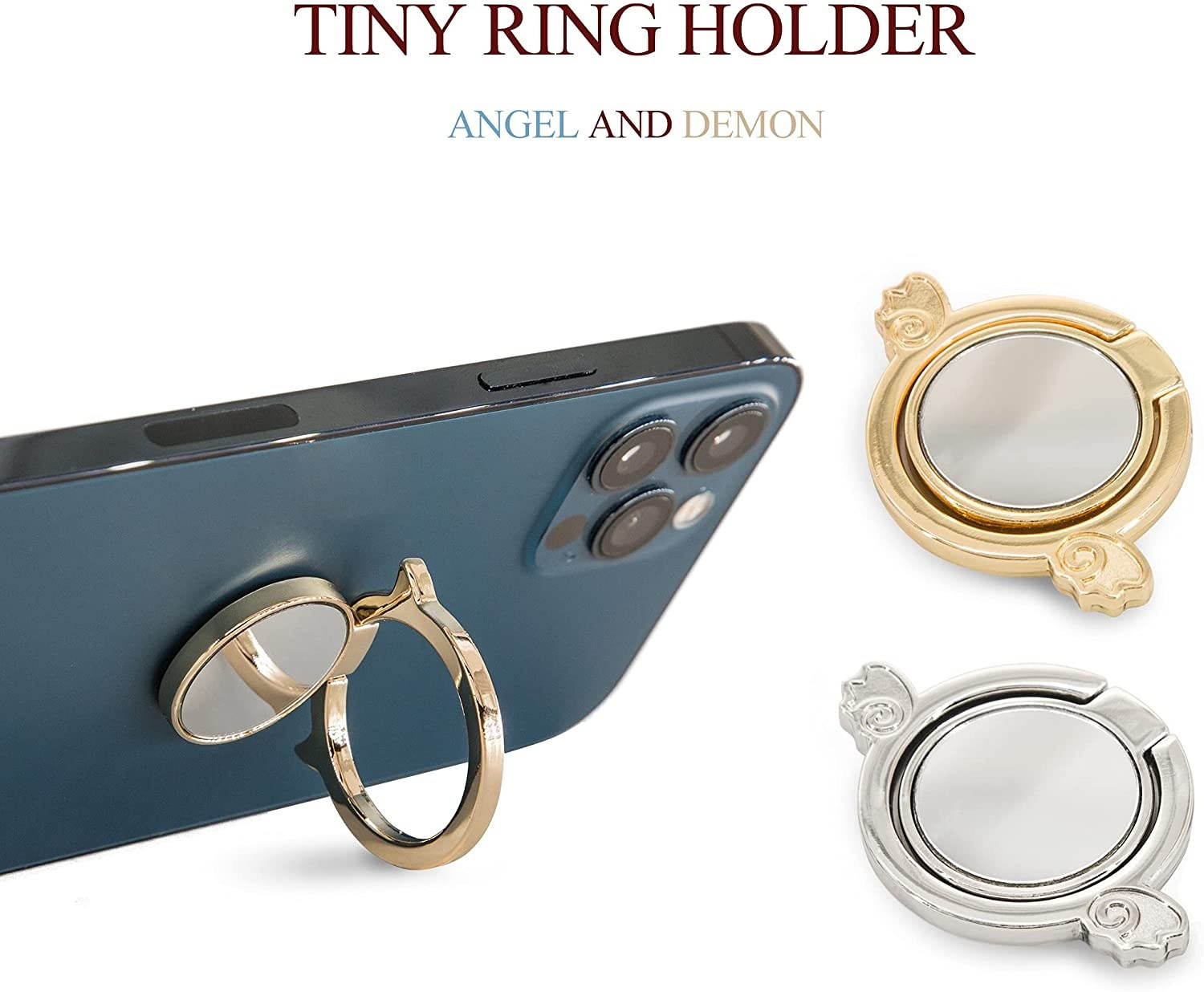 Phone Finger Ring Stands 360 Degree Rotation Mirror Metal Ring Phone Ring for Magnetic Car Mount Compatible,Compatible with iPhone, Android & Other Smartphones (Demon Sliver)