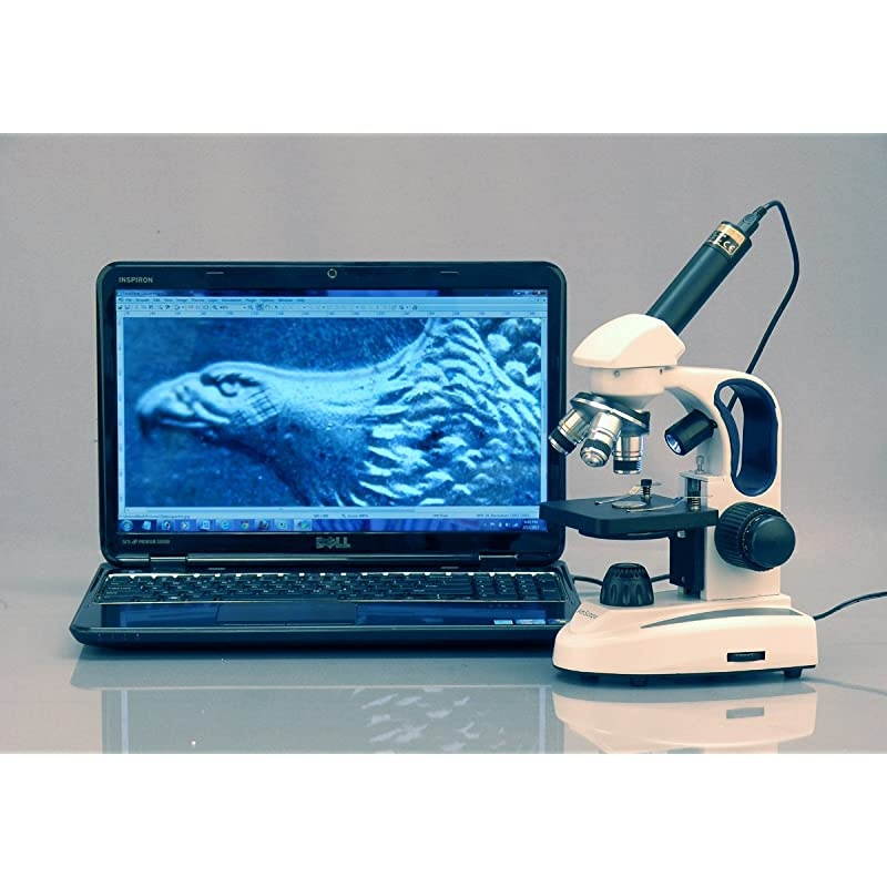 M158C2LPB10WM Cordless Compound Monocular Microscope WF10x and WF25x Eyepieces 40x1000x Magnification Upper and Lower LED Illumination with Rheostat Brightfield SingleLens Condenser Coaxial Coarse an