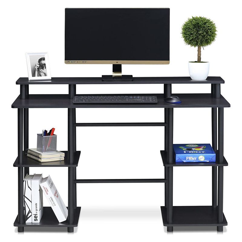 Furinno Turn-N-Tube Rectangular Home Office Computer Desk with Top Shelf for Monitors and 4 Organizational Storage Shelves, Espresso