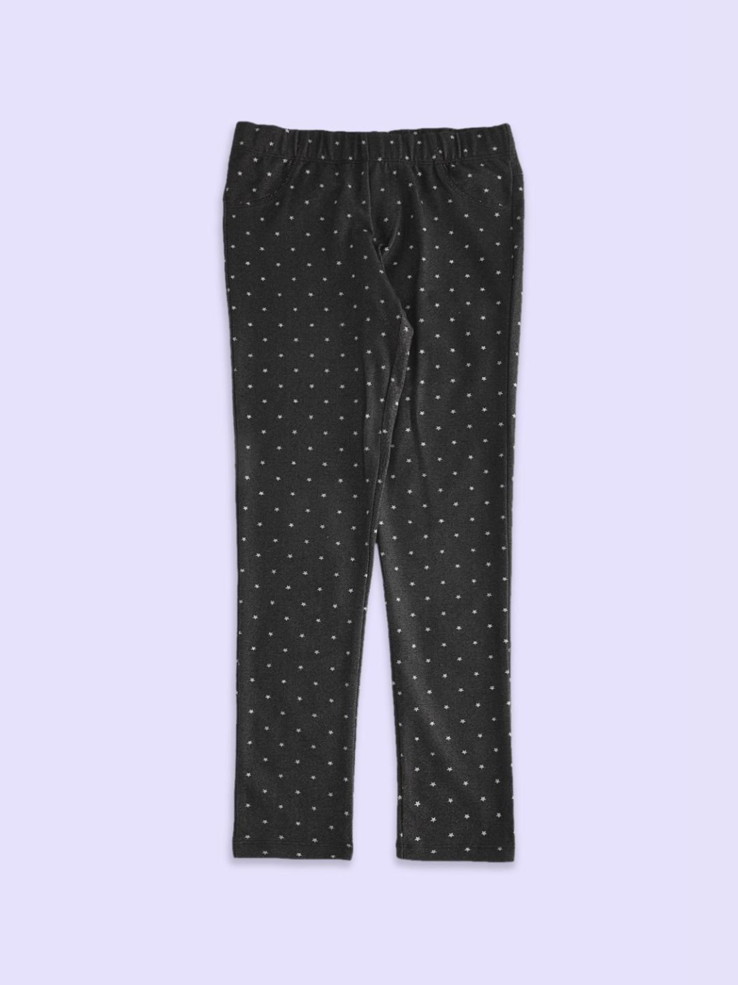 Pantaloons Junior Black Cotton Printed Jeggings