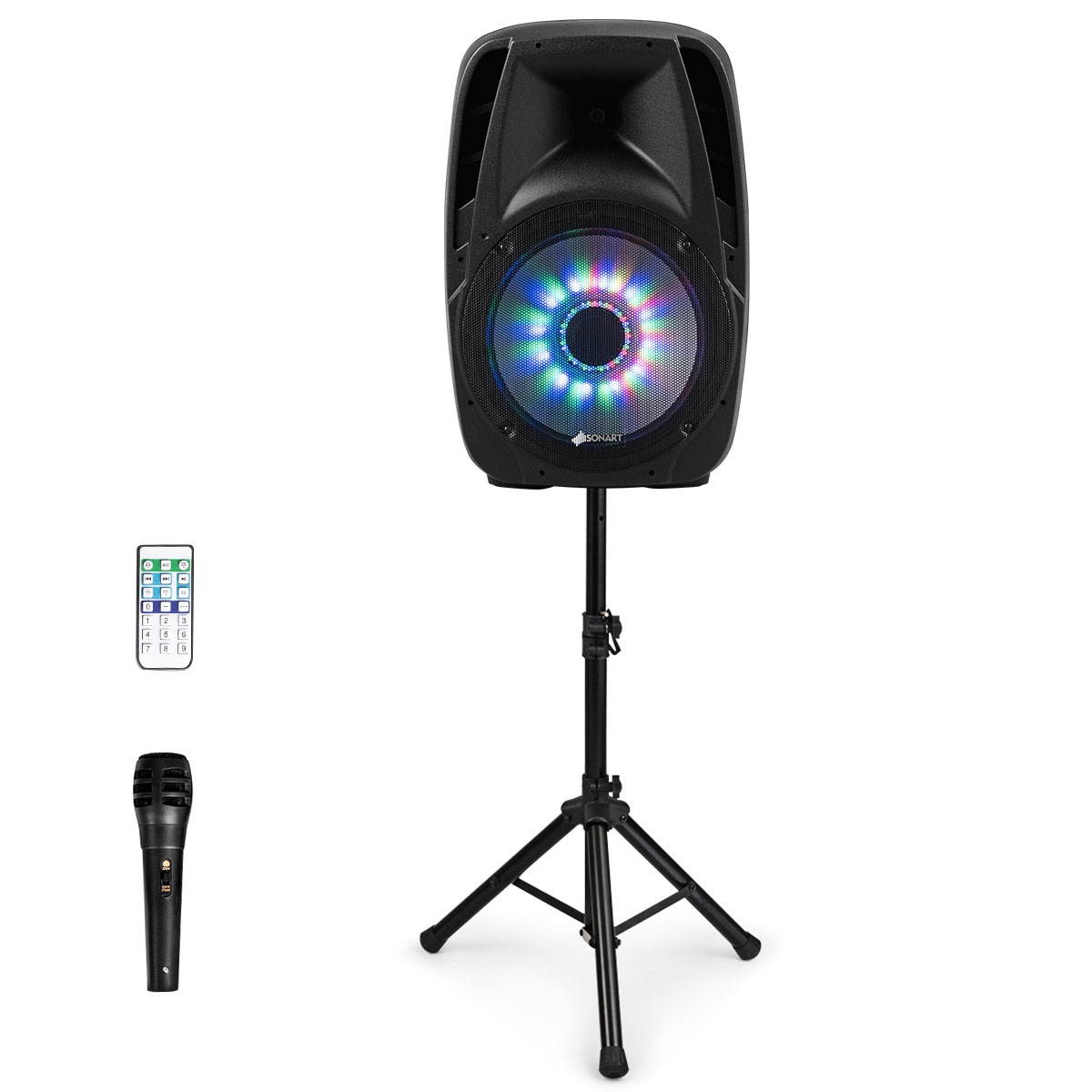 Portable 15'' 2000W 2-way Powered Speaker Bluetooth Stand w Illuminating Light