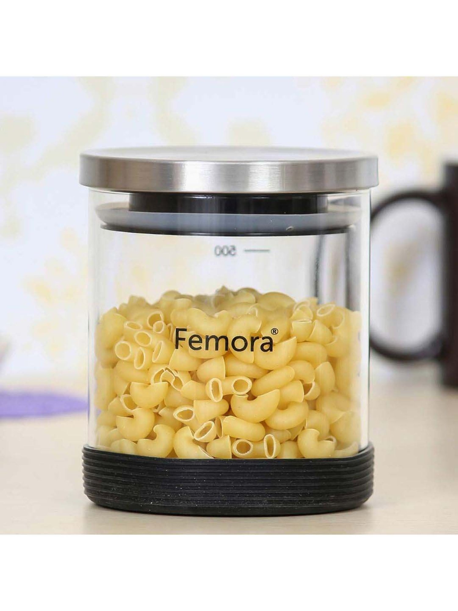 Femora Borosilicate Glass Storage Jar with Steel Lid (500 ml) - Set of 4