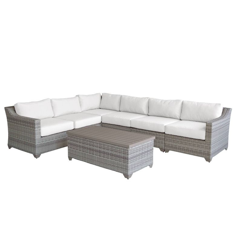 Nolin 7pc Sectional Weathered Brown Frame Sunbrella Spectrum Denim Fabric - La-Z-Boy