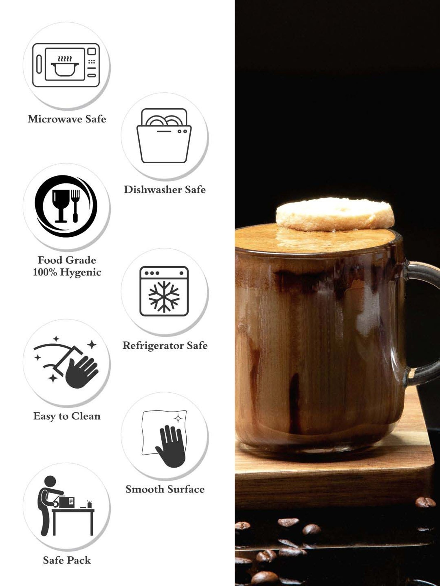 Pasabahce Transparent Glass Mug (0.245 L) - Set of 6