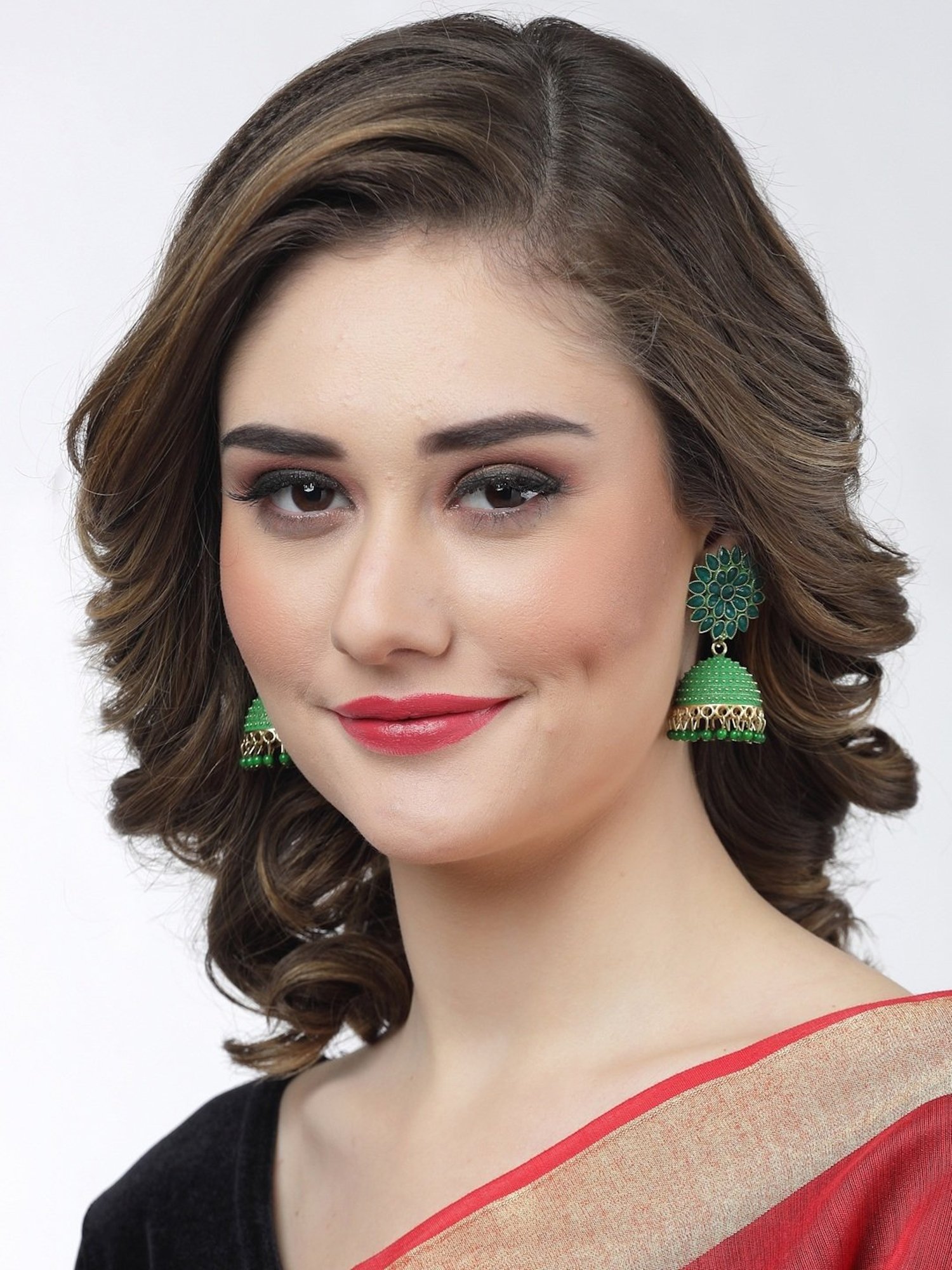 Moedbuille Handcrafted Meenakari Work Crystal Studded Floral Oxidized Gold-Plated Jhumki Earrings