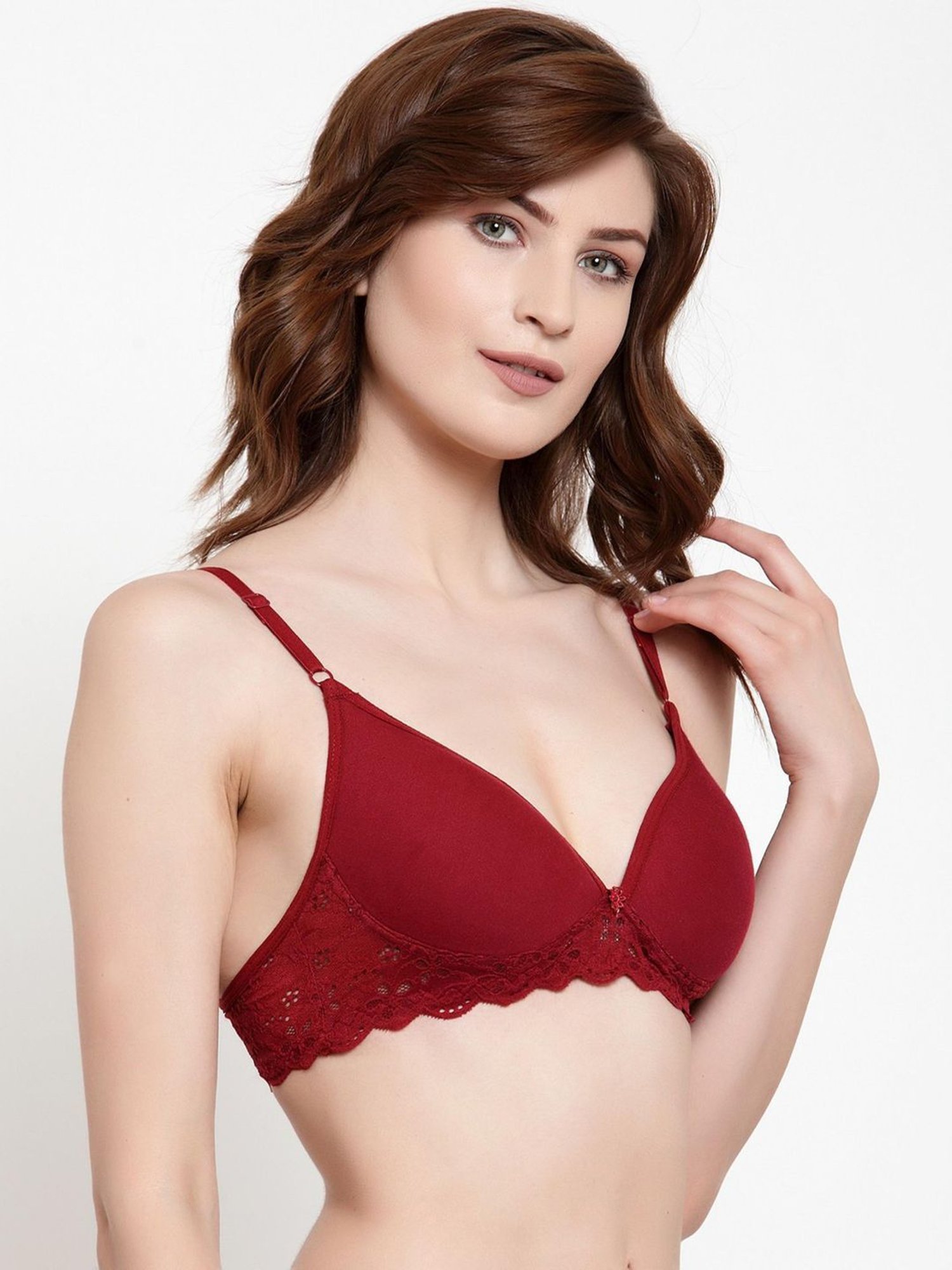 AROUSY Maroon & Black Cotton Self Pattern T-Shirt Bra - Pack Of 2