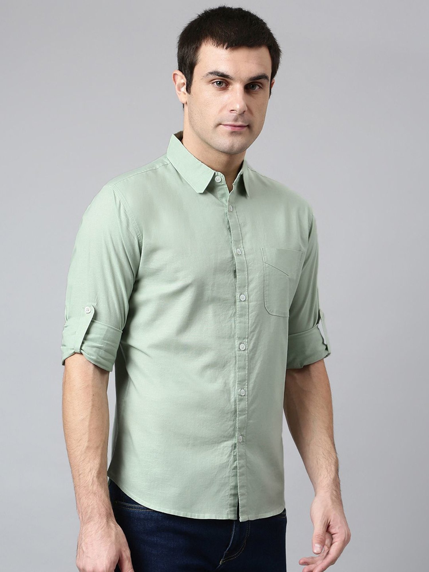Dennis Lingo Green Cotton Slim Fit Shirt
