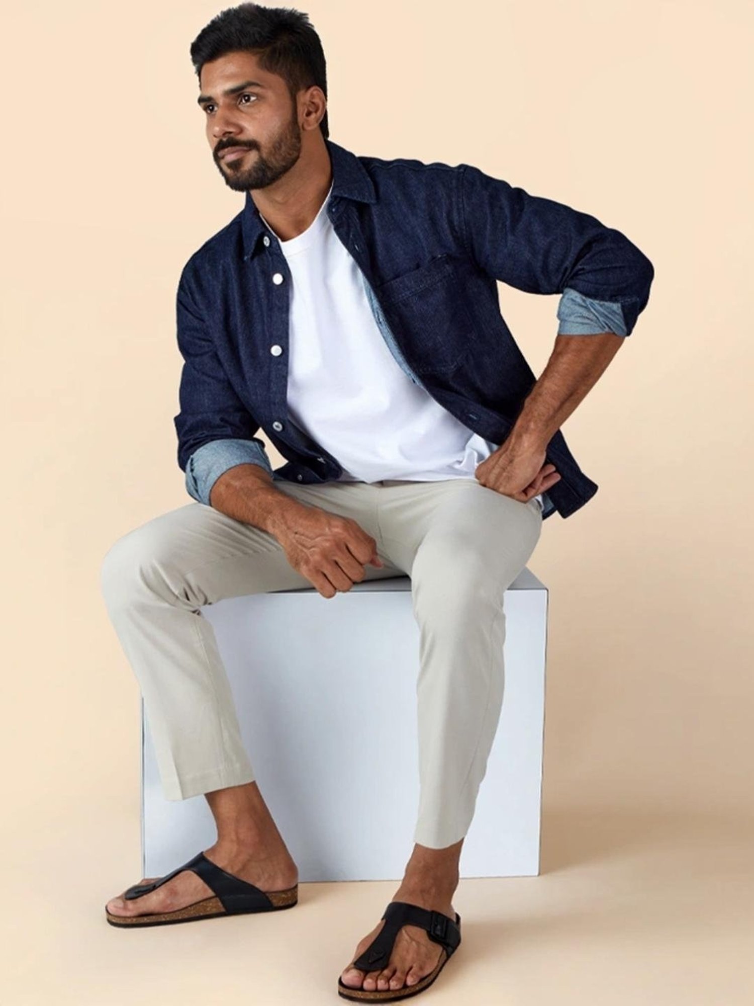 Neemans Men's Cork Black T-Strap Sandals