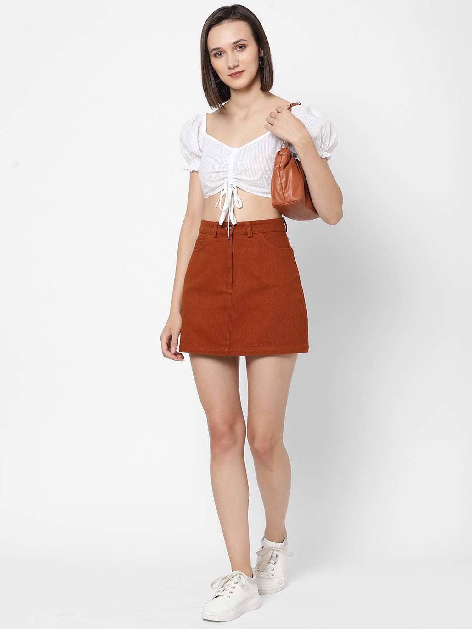 VASTRADO White Cotton Striped Crop Top