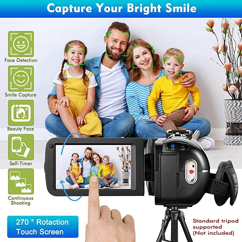 Camera Camcorder Digital Youtube Vlogging Camera 27K Full HD 36MP30FPS IR Night Vision 30quot IPS Touch Screen 16X Digital Zoom Camcorder with Microphone Remote Control 2 Batteries
