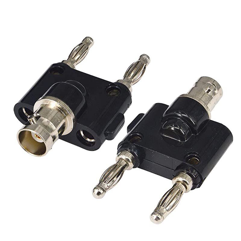 Female to Dual Banana Male Plug Jack Binding Posts RF Coaxial Adapter to Male Banana Coax Jack Splitter Connector Pack of 2