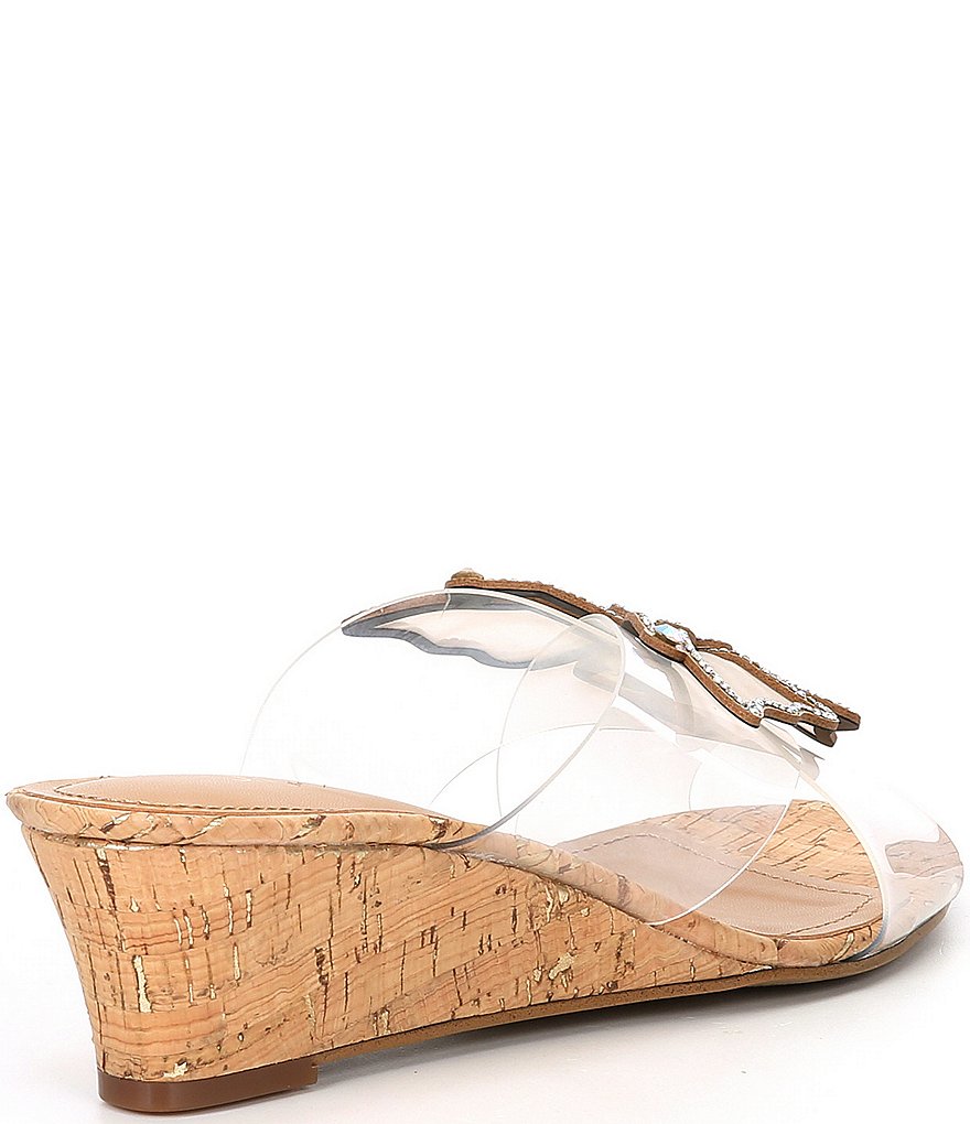J. Renee Harita Rhinestone Studded Butterfly Detail Clear Wedge Sandals