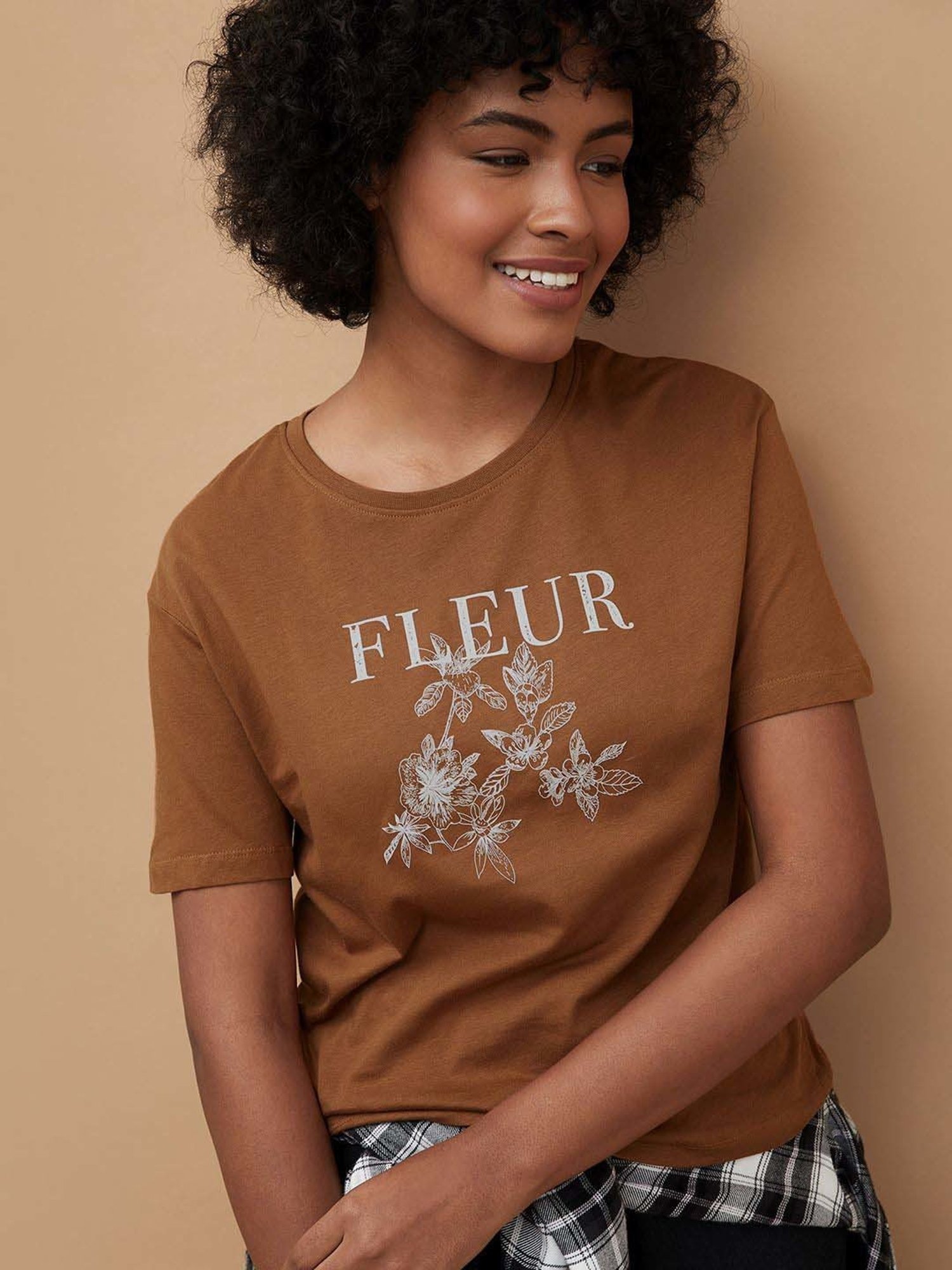 Fame Forever by Lifestyle Brown Cotton Printed T-Shirt