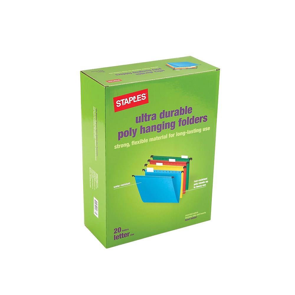 Staples Poly Hanging File Folders 5-Tab Letter Size Assorted Colors 20/BX