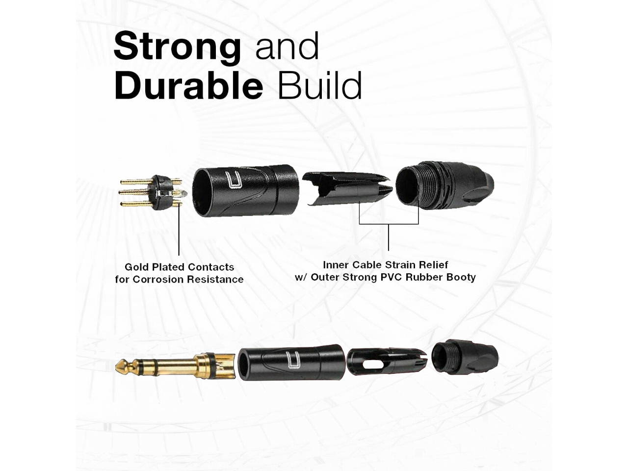 3-Pin XLR Male to 1/4" TRS Balanced Stereo Cable - Custom Length, Color Mic Cord