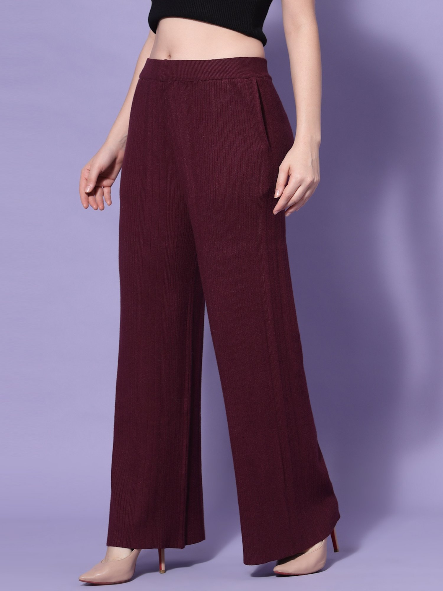 Mafadeny Maroon Mid Rise Palazzos