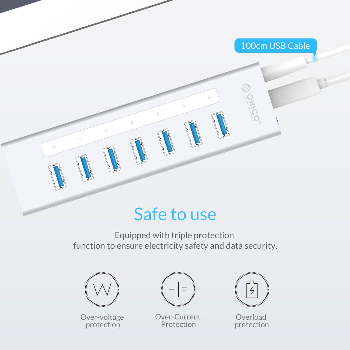 ORICO Aluminum 7 Ports USB 3.0 HUB with 3.3Ft. USB 3.0 Date Cable and 12V/2.5A Power Supply for Macbook,PC,Laptops (HUB is not a Charger,Data transfer Only)- Black (A3H7-V1-US)