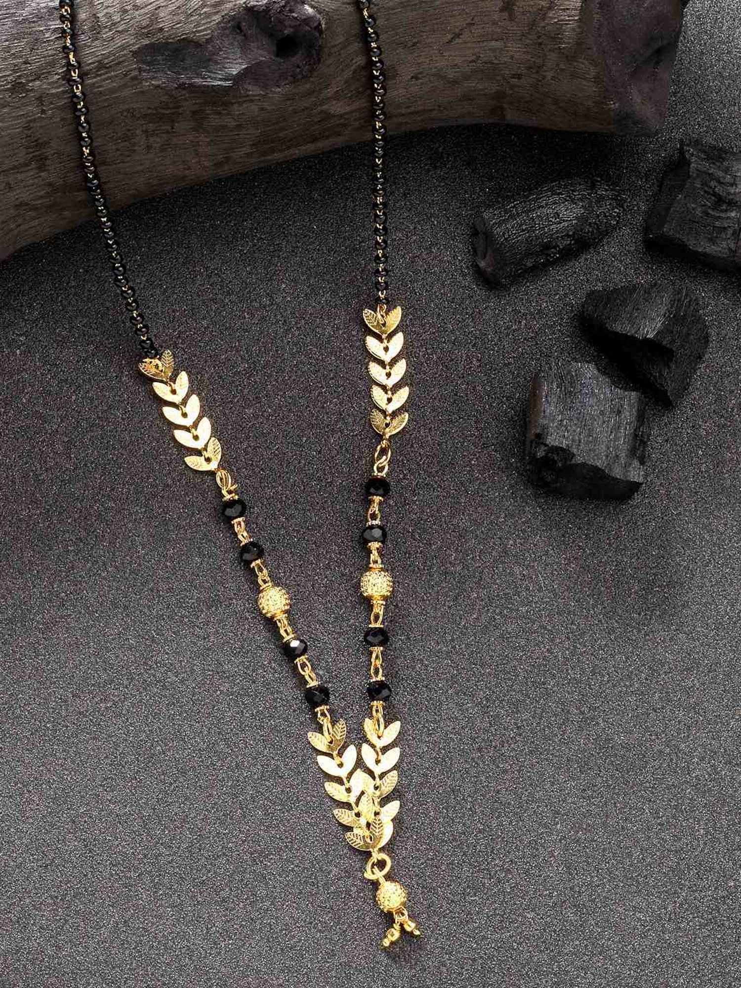 Abdesigns Gold-Plated American Diamond & Black Beaded Mangalsutra