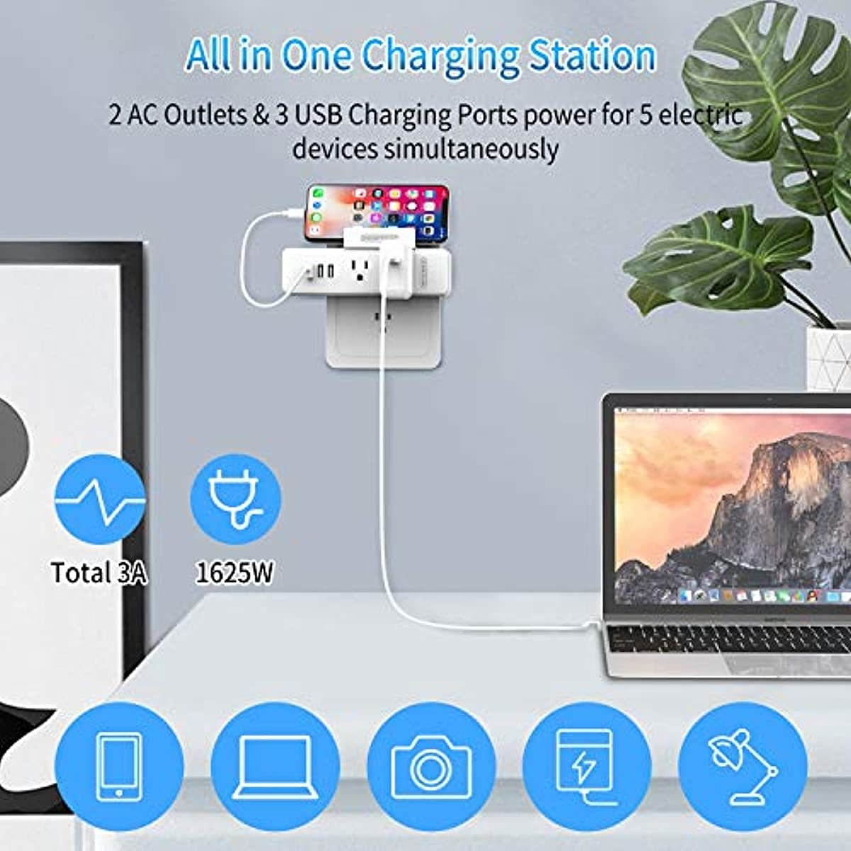 Cruise Power Strip No Surge Protector - NTONPOWER Travel Small Power Strip with 3 USB Ports 2 Outlets, Compact USB Charging Station with Stand, Travel Cruise Ship Accessories and Essentials - 2 Pack