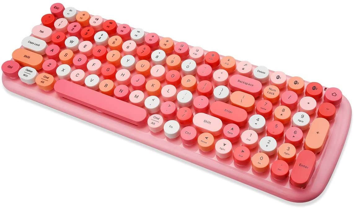 Wireless Bluetooth Keyboard, Typewriter Retro Round Keycaps Keyboard, Bluetooth 5.1 Tech Compatible with iPhone, iPad, Android, Windows, PC, Mac, Perfect for Home Game Office (Pink Colorful)