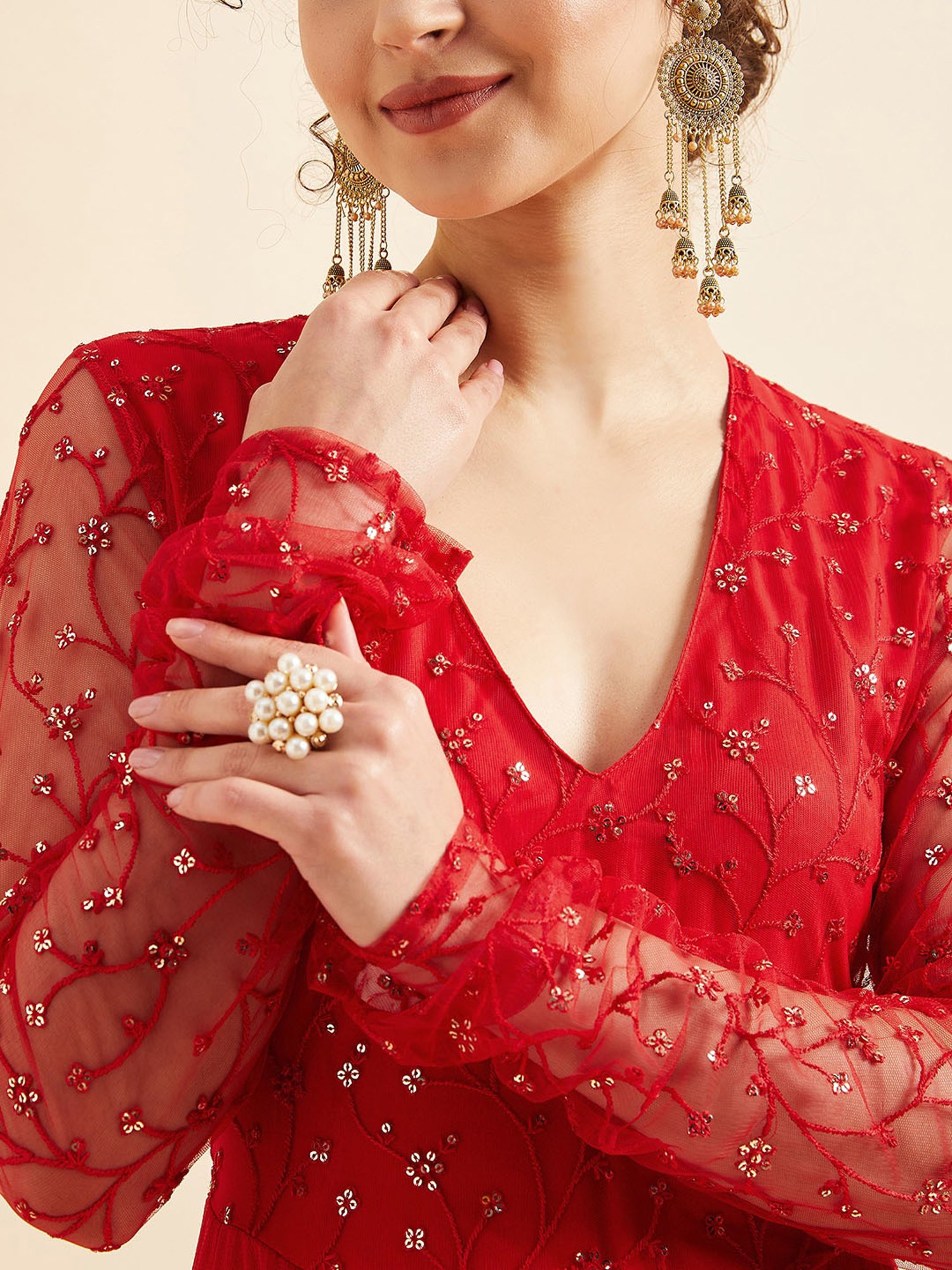 PANIT Red Embroidered Ethnic Dress