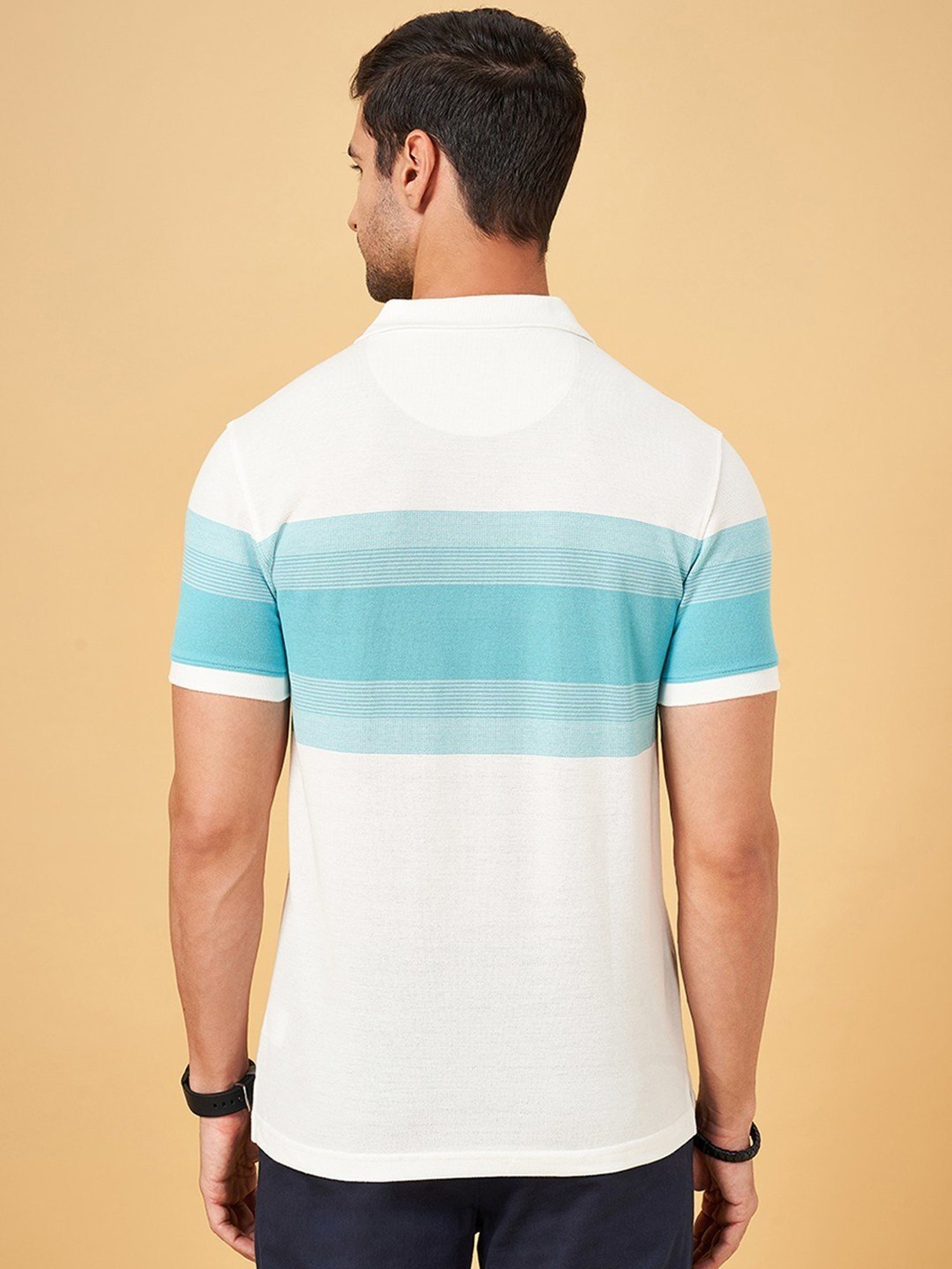 Byford By Pantaloons White Slim Fit Striped Polo T-Shirt