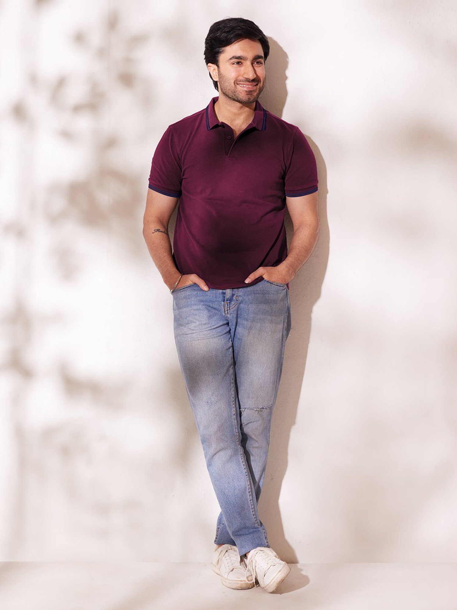 The Bleu Label Burgundy Slim Fit Polo T-Shirt