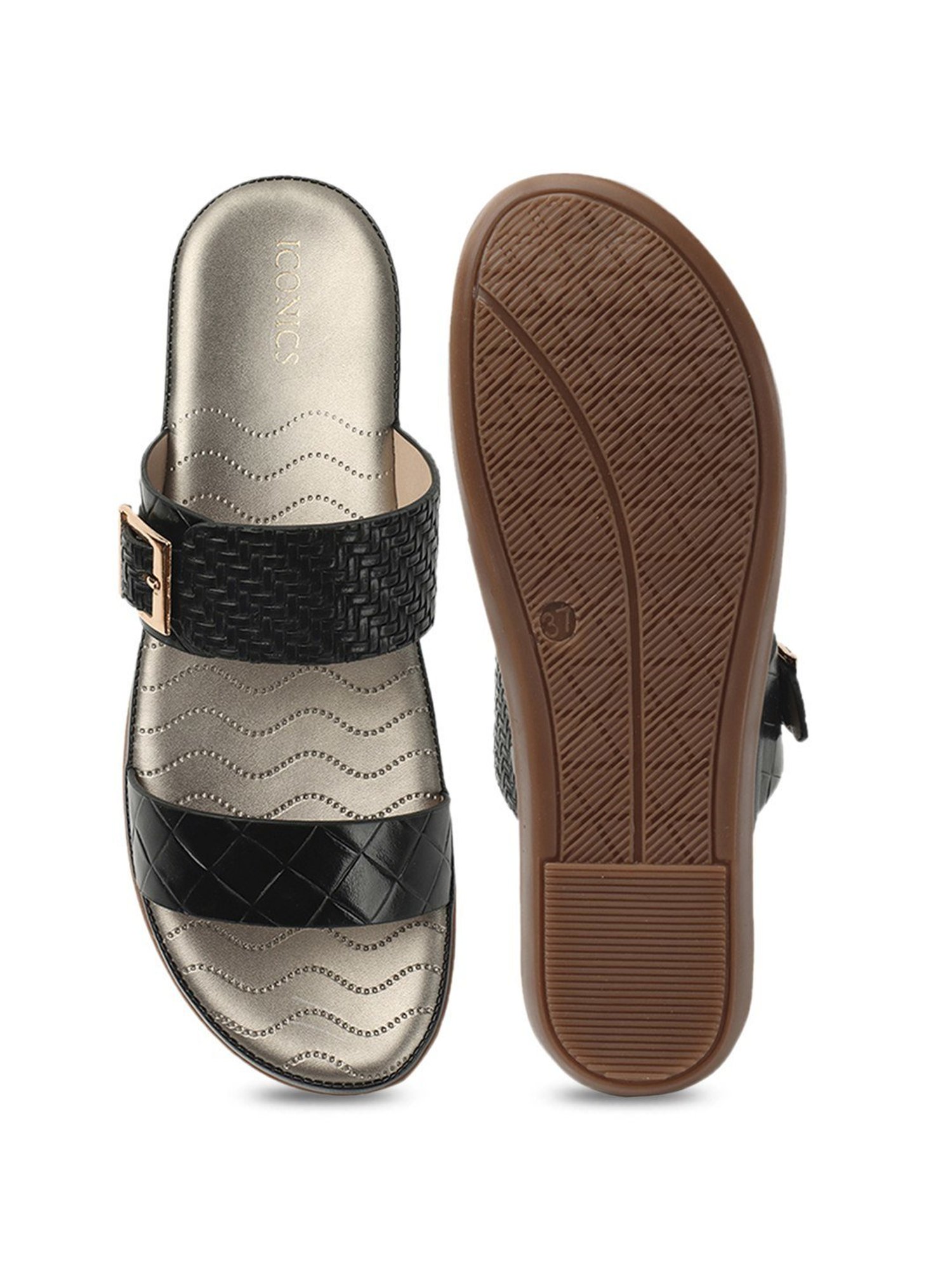 Iconics Women's Black Casual Sandals