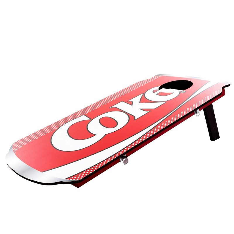 Coca Cola 2 Wooden Coke Can-Shaped Corn Hole Toss Boards with 8 Bean Bags