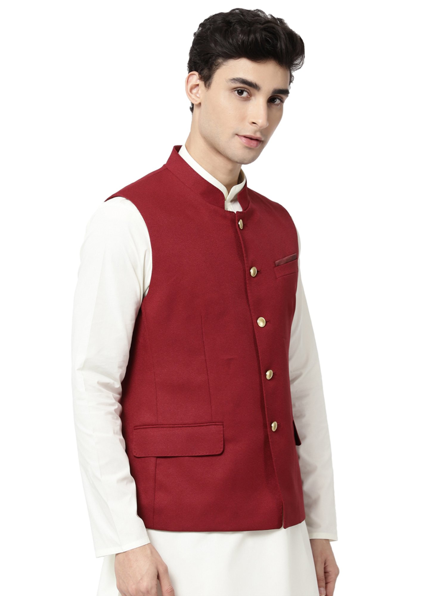 Ad By Arvind Maroon Regular Fit Nehru Jacket