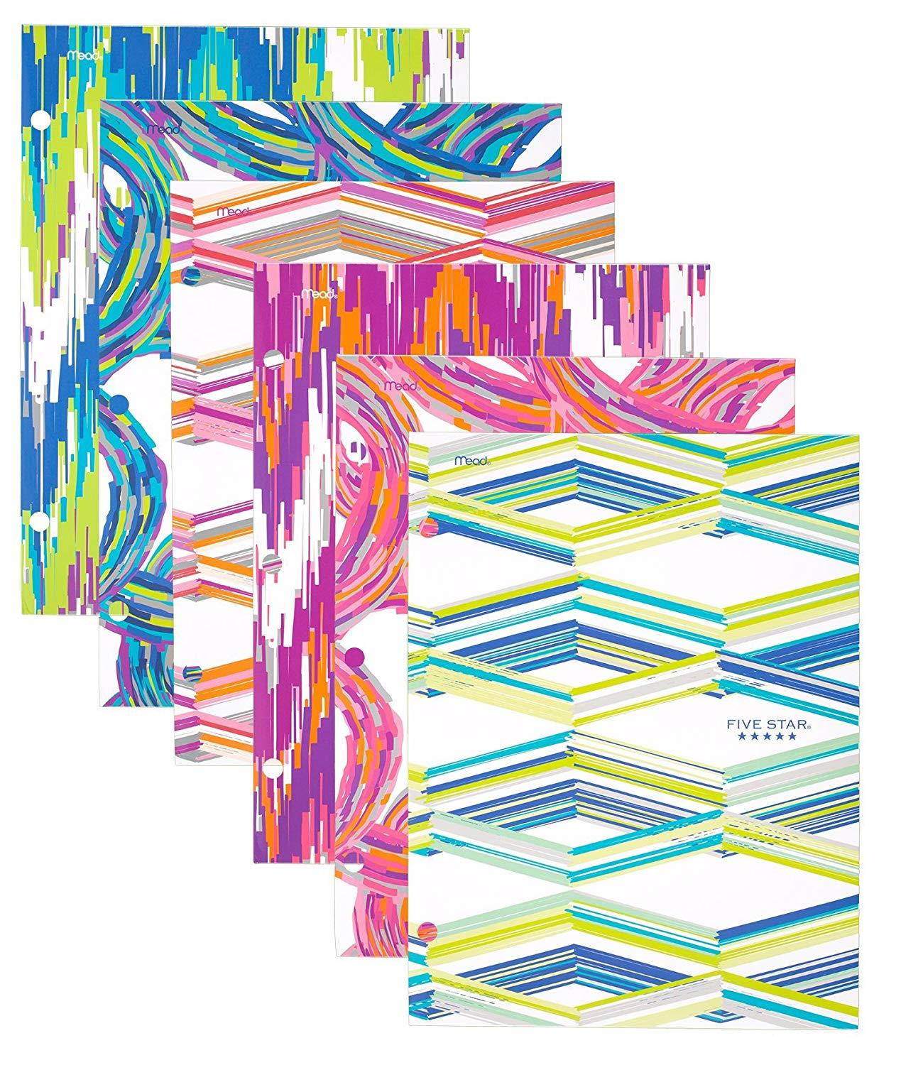 Five Star 4-Pocket Folders, Folders with Pockets, Assorted Designs, 6 Pack (73844)