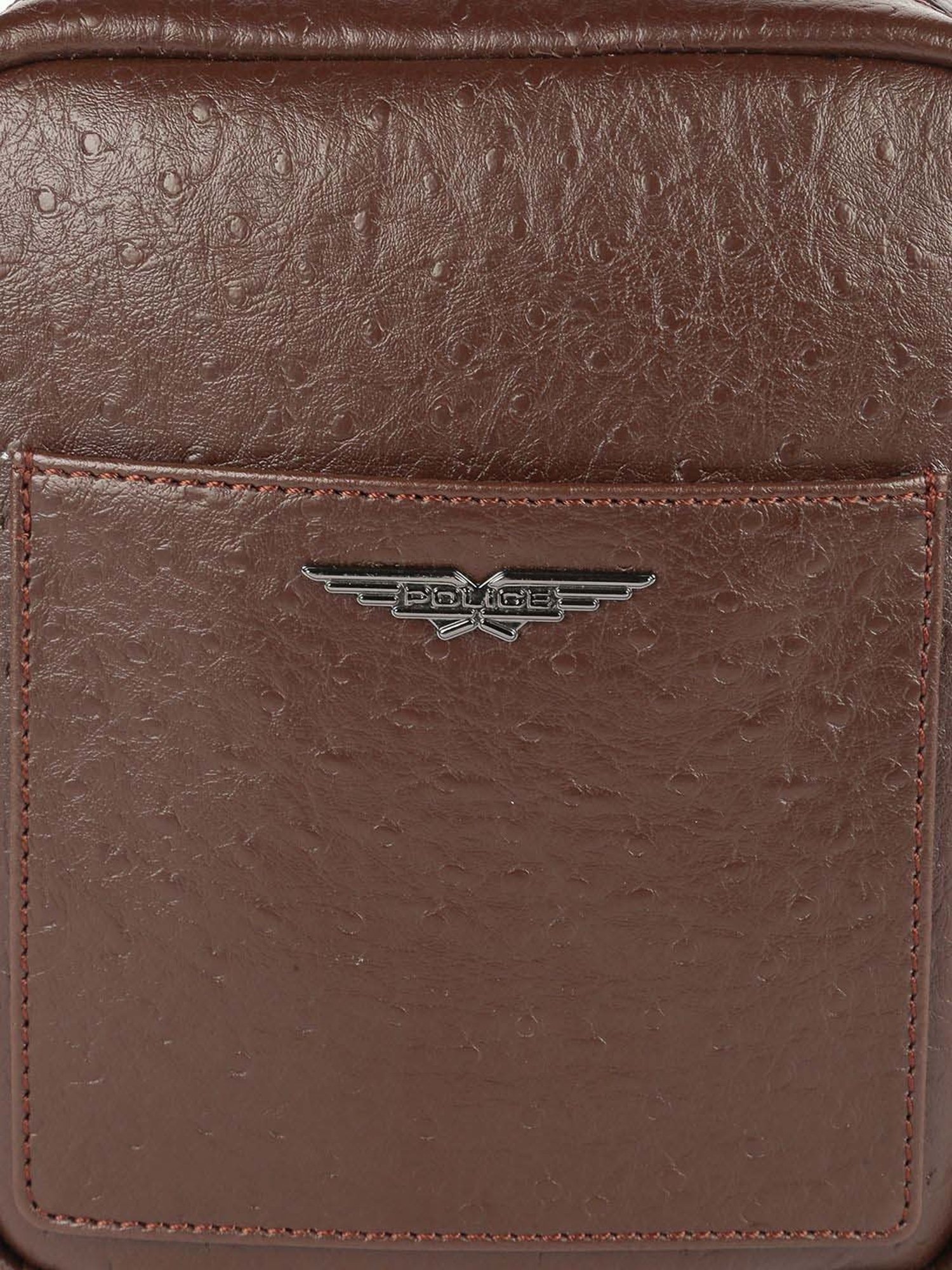 Police Brown Textured Medium Cross Body Bag