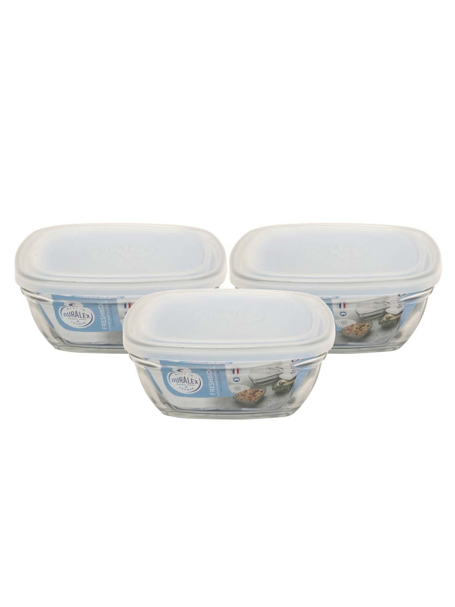 Duralex 'Freshbox' Transparent & White Glass 17 cm Container With Lid (0.61 L) - Set of 2