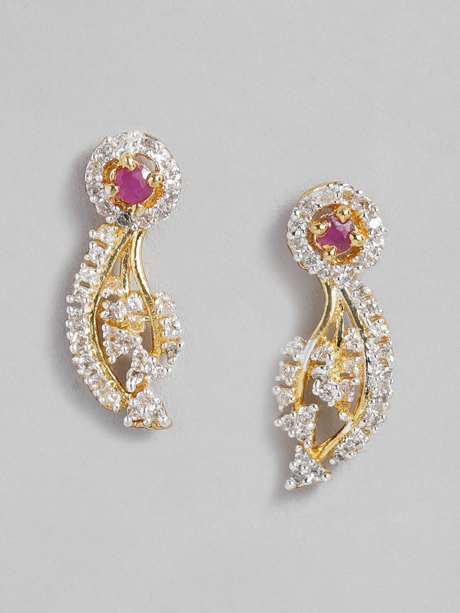 Estele Gold-Plated Pink & White CZ Daisy Flower Pendant Set for Women