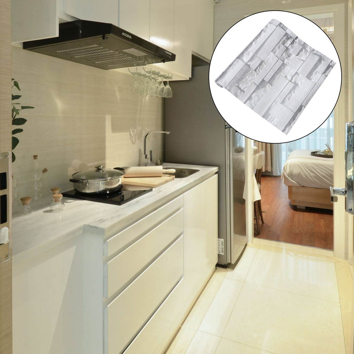 Antique Self-Adhesive Wall Sticky Paper Brick Texture Wall Paper for Home Bar Barber Shop (Nonwovens, Light Grey)