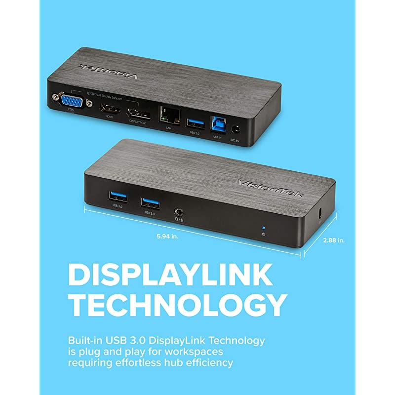 VT1000 Universal Dual Full HD USB 30 Laptop Monitor Docking Station Displaylink HDMI DisplayPort VGA RJ45 Ethernet for MacBook amp Windows 901147