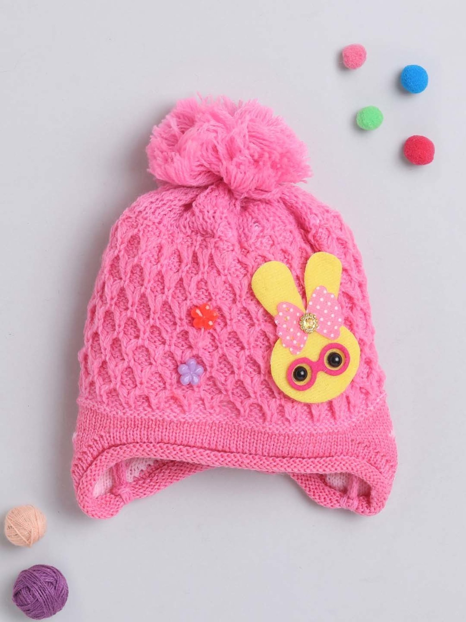 The Magic Wand Kids Pink Textured Pattern Winter Cap